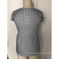 V-neck checked patchwork blouse